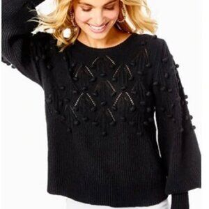 Lilly Pulitzer Black Nueve Bauble Knit Pom Pom Sweater Size XS
